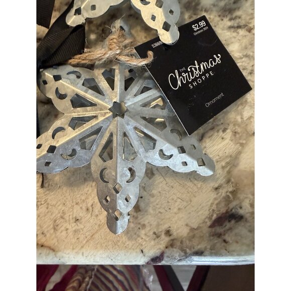 Christmas Shoppe Grey metal star bow Christmas tree ornaments Rustic Farmhouse - Picture 2 of 5